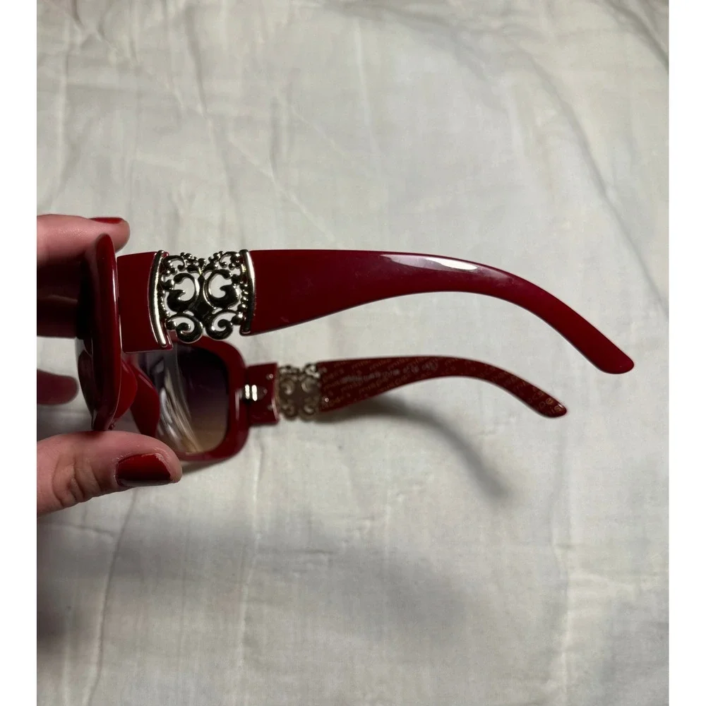 Mispecs Italy Design Red Oversized Sunglasses Gold Filigree Y2K Maroon 2000s